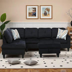 L-Shaped Sectional Sofa with Movable Chaise & Storage Ottoman, Lounge 3-Piece Modular Convertible Couches for Living Room, Apartment & Office, Black