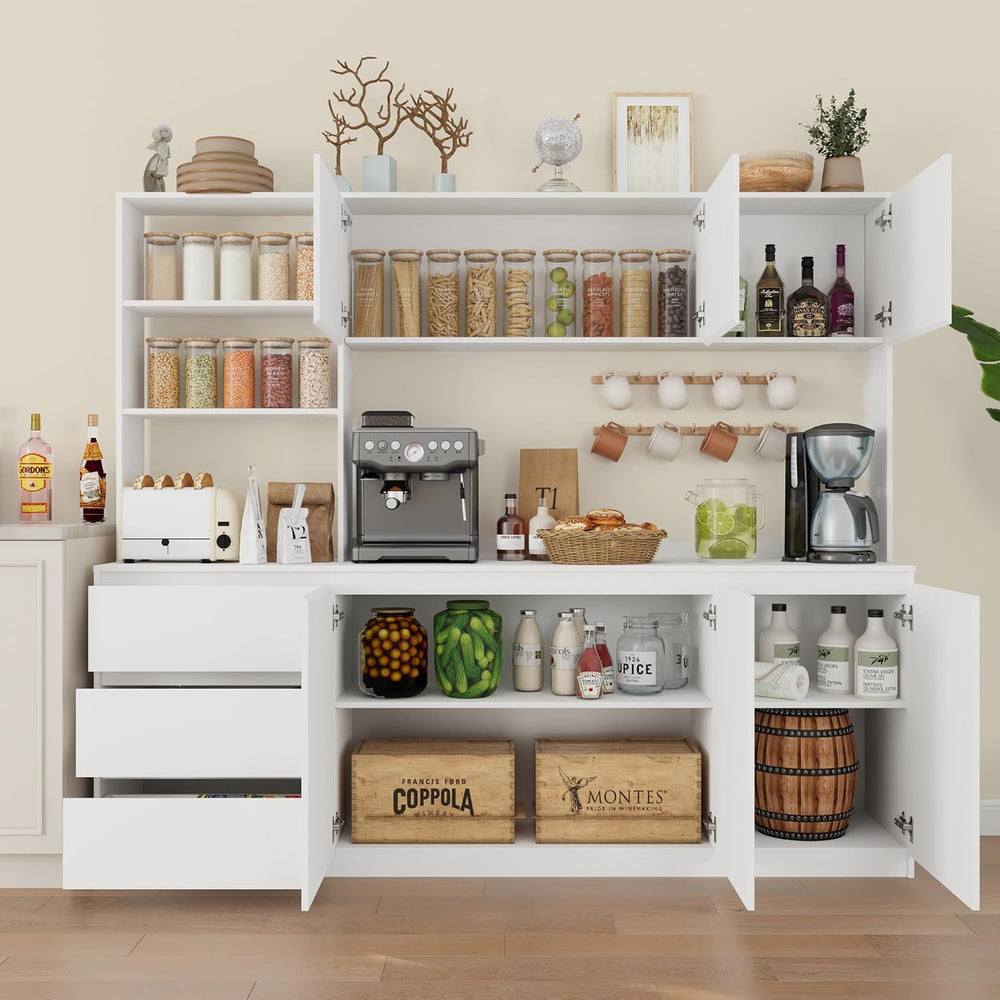 Bobve Large Kitchen Hutch Cabinet with Microwave Stand, Storage Cupboard Pant...