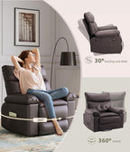 GarveeHome Oversized Wide Rocker Swivel Recliner Chair - PU Leather Manual Recliner for Adults, Large Nursery Chair Lazy Recliner with Comfort Arm and Back for Living Room, Bedroom