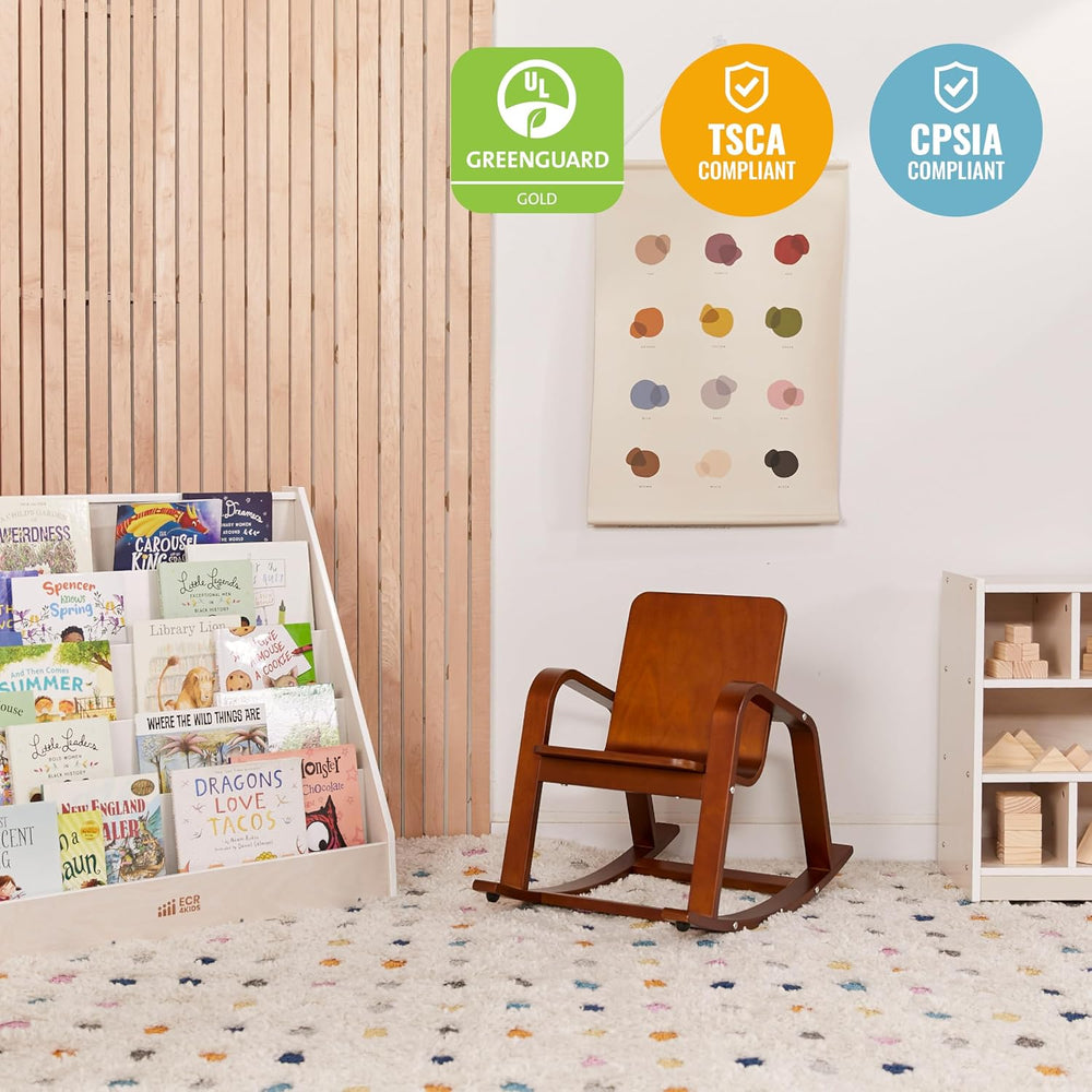 ECR4Kids Bentwood Rocking Chair with Armrests, Montessori, Dark Walnut | Dura...