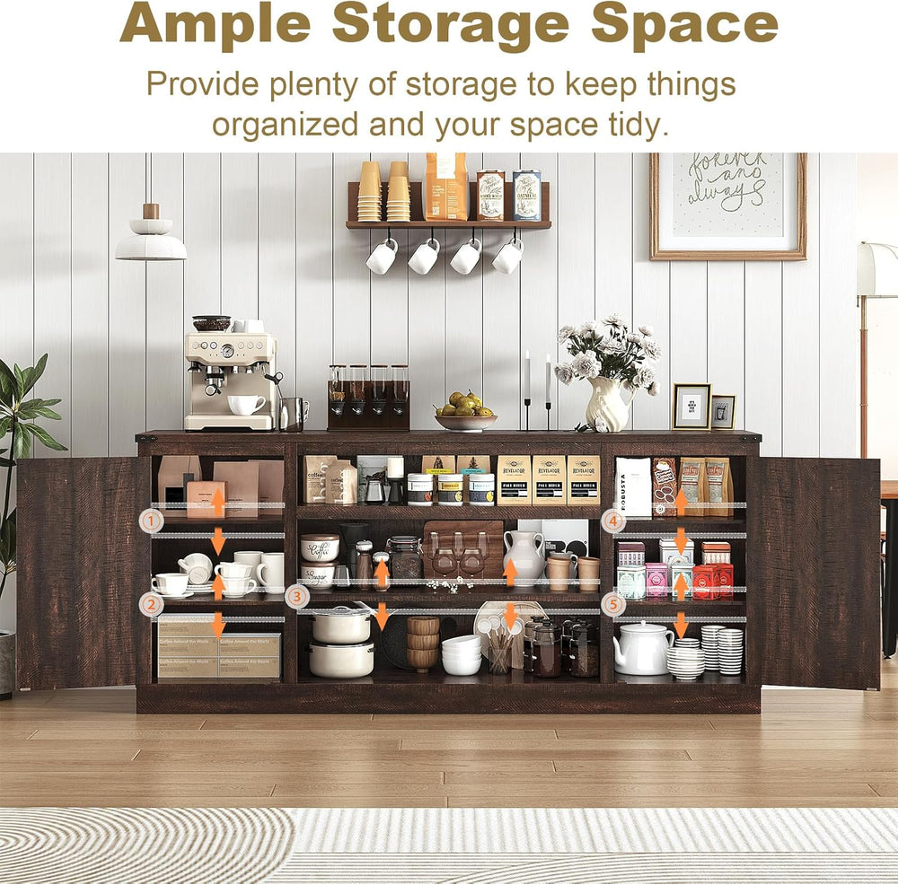 XVD 75" Farmhouse Coffee Bar Cabinet with Charging Station, Sideboard Bu...