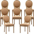 French Country Dining Chairs Set of 8, Caramel Kitchen & Dining Room Chairs Set of 8, Linen Upholstered Dining Chairs, Wood Legs, Sillas De Comedor (Fabric, Amber, 8Pcs)