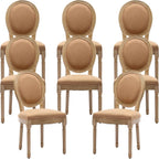 French Country Dining Chairs Set of 8, Caramel Kitchen & Dining Room Chairs Set of 8, Linen Upholstered Dining Chairs, Wood Legs, Sillas De Comedor (Fabric, Amber, 8Pcs)