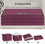 Large 17" 36 Quart Collapsible Stackable Storage Bins with Lids, 3 Packs Purple Linen Fabric Closet Boxes with Lids, Storage Cube Baskets Container Organizers for Bedroom Office (17x12x11)