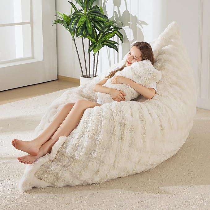 MAXYOYO Giant Bean Bag Chair with Pillow, 3 in 1 Convertible Bean Bag Chair for Adults with Removable Cover, Floor Cushion Stuffed Floor Lounger for Living Room Bedroom, Bubble Beige
