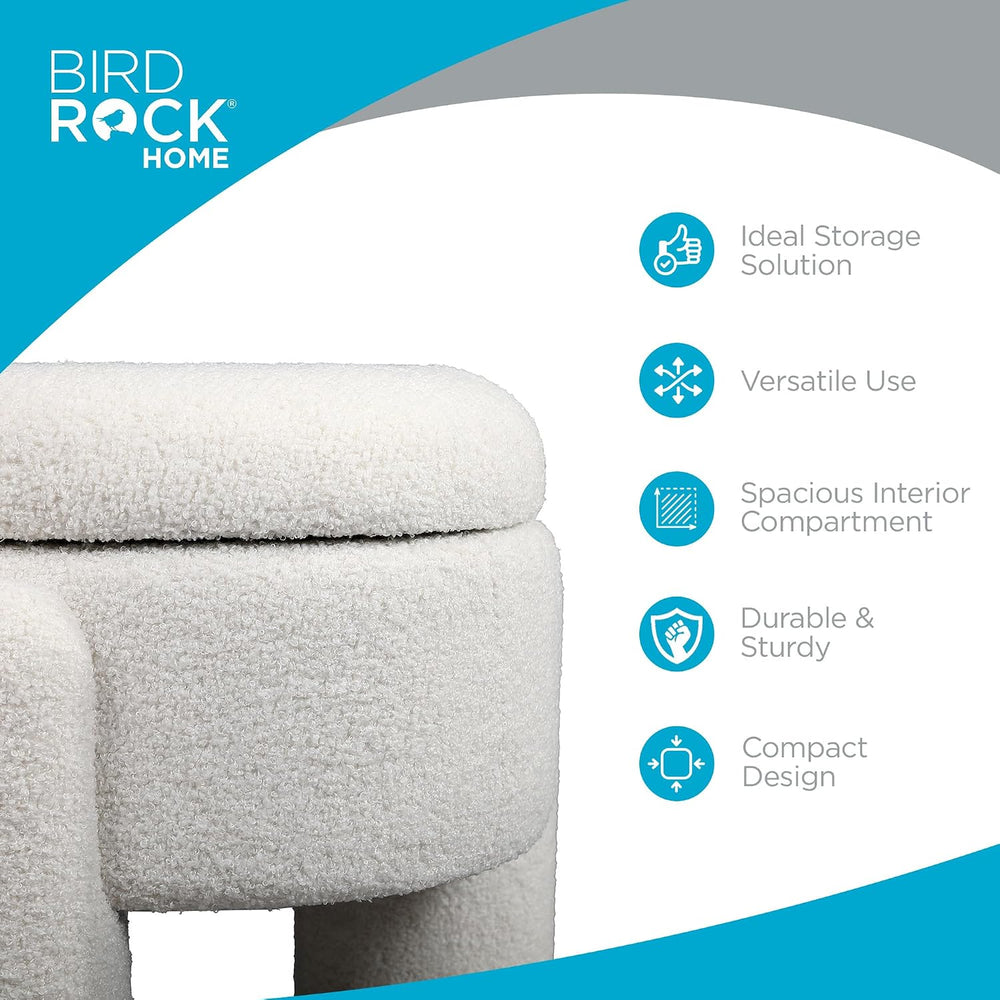 BIRDROCK HOME Sherpa Upholstered Storage Bench | Cozy Seat with Soft Sherpa C...