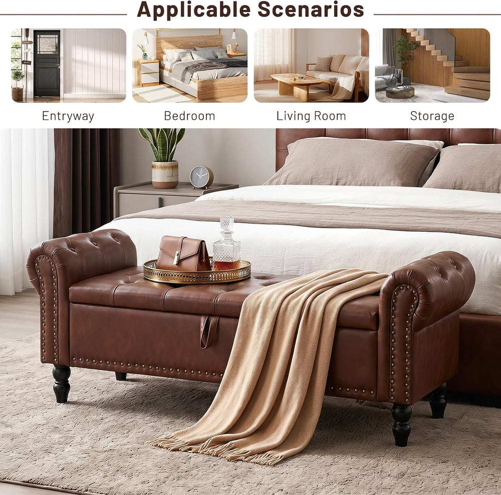 Furniliving 51” End of Bed Storage Bench, Bedroom Bench with Button-Tufted, U...