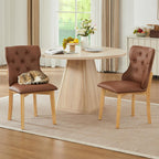 Faux Leather Dining Chairs Set of 2, Upholstered Dining Room Chair with Button Tufted, Solid Wood Legs, Mid Century Modern, Luxury Wingback Side Chair for Living Room, Kitchen, Restaurant, Brown