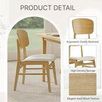 Wooden Dining Chairs Set of 6, Upholstered Modern Dining Room Chairs, Mid Century Oak Kitchen Chairs with Ergonomic Wood Backrest for Farmhouse, Restaurant, Café (Cream Fabric & Original Color)