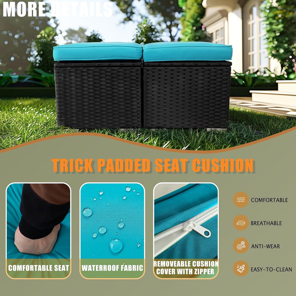 Wicker Outdoor Patio Ottoman - 2 Pack Outdoor Ottomans for Patio, Side Table ...