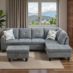 Sectional Couches for Living Room with Movable Chaise & Storage Ottoman - 97.5" Velvet L Shaped Couches for Living Room Apartment, 4 Seat Home Furniture Modular Sectional Sofas, Grey