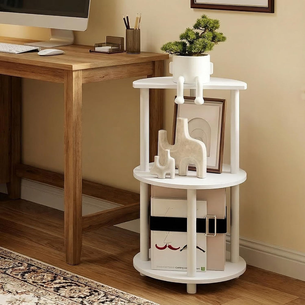 Furinno Turn-N-Tube Side Table, 3-Tier Round End Table, Half Round Top Panel ...