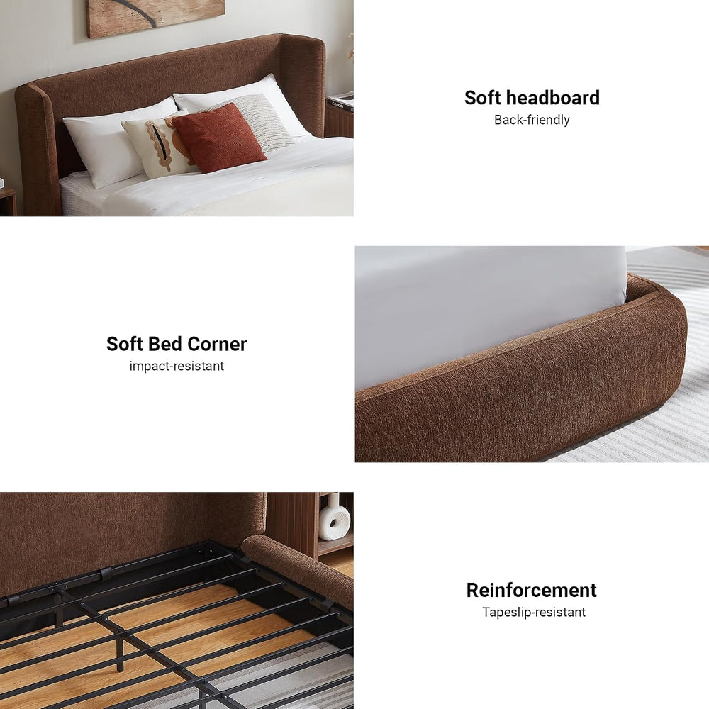 King Upholstered Bed Frame w/ Wingback Headboard, Cloud Platform Bedframe