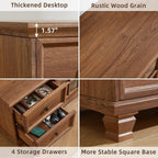 Farmhouse TV Stands for Living Room, Brown | Heavy-Duty Rustic Entertainment Center with 4 Drawers & Thickened Top & Square Wooden Legs for 65 Inch TV