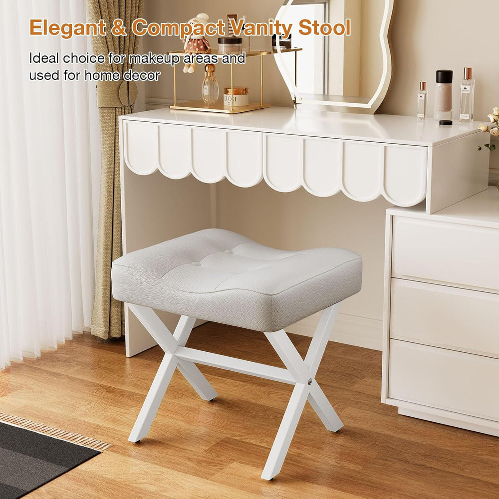 Memobarco 18-Inch Large Leather Vanity Stool, Vanity Chair with Metal X-Leg, ...
