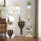 5-Tier Wine Rack Freestanding Floor, 11 Bottles Modern Wooden Wine Holder-Storage Cabinet for Home Bar, Kitchen, Dining Room Space Saving Bar Stand with Easy Assembly.(Gold/White)