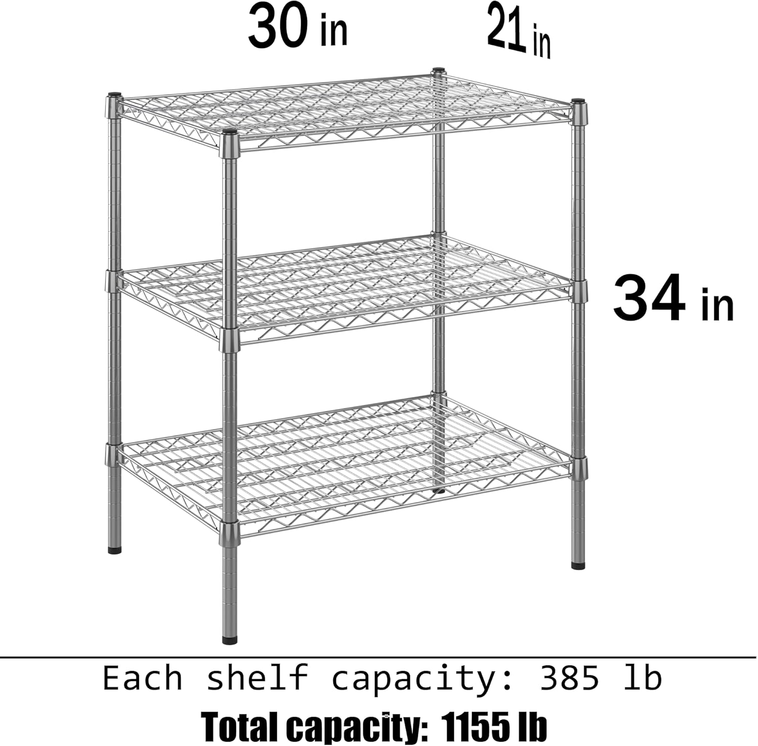 21" Deep x 30" Wide x 34" Height Wire Shelving Kit | 3-Tier | NSF Commercial Storage Rack Unit