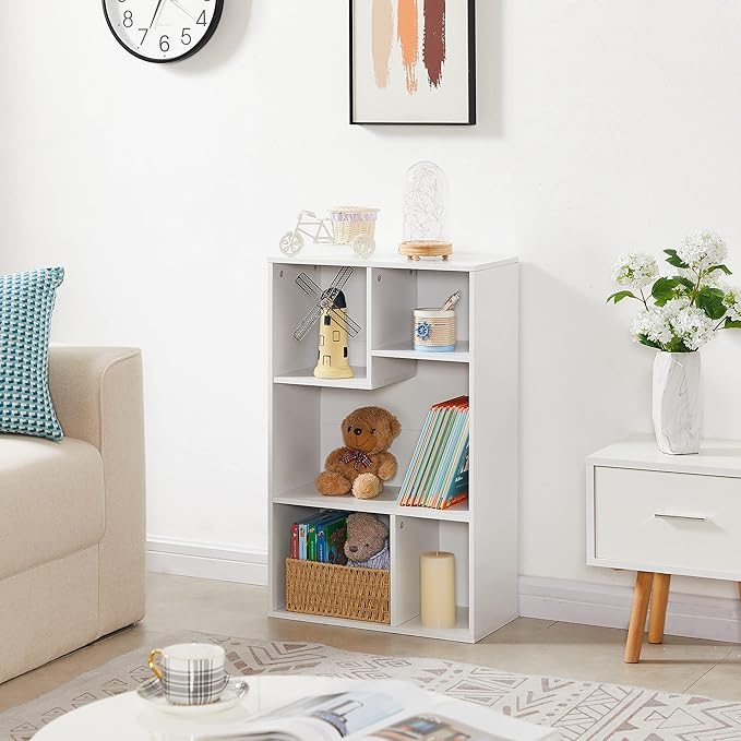 VECELO 5 Cube Modern Bookcases, 3 Tier Bookshelves, 31 Inch High Cubby Storage Organizer, Shelf Hight Up to 12.8 Inches Suit for Most Books, Vertical or Horizontal Use Available,Pearl White