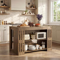 Tribesigns 55" Kitchen Island with Seating and Storage, Farmhouse Stationary Center Island Table with Spacious Worktop, 2-Tier Counter Height Table with Shelves for Dining Room, Kitchen, Brown
