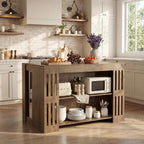 Tribesigns 55" Kitchen Island with Seating and Storage, Farmhouse Stationary Center Island Table with Spacious Worktop, 2-Tier Counter Height Table with Shelves for Dining Room, Kitchen, Brown