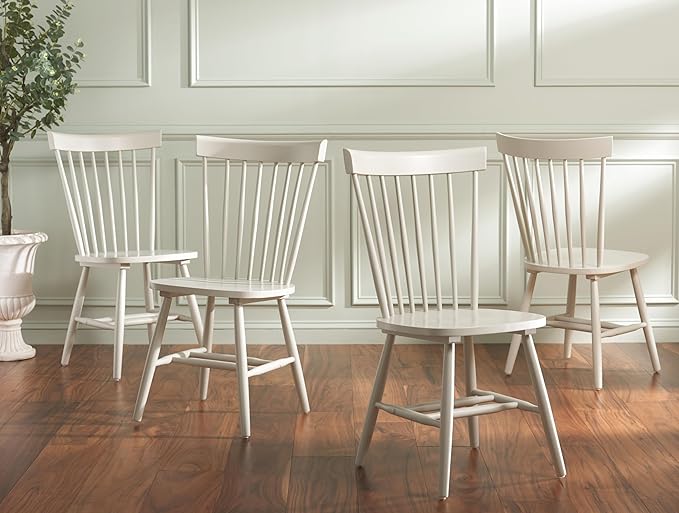 SAFAVIEH Home Collection Parker Farmhouse Off-White Spindle Windsor Solid Wood Dining Chair Set of 4