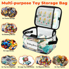 8 Pack Clear Toy Storage Bag with Name Tag& Manual Pocket, Wide-open Transparent PVC Toy Organizer Case with Portable Handle for Lego Bricks, Building Blocks, Board Games& Puzzles (Black)