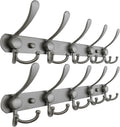 Dseap Coat Rack Wall Mounted - 5 Tri Hooks, Heavy Duty, Stainless Steel, Metal Coat Hook Rail for Coat Hat Towel Purse Robes Mudroom Bathroom Entryway (Grey, Pack of 2)