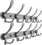 Dseap Coat Rack Wall Mounted - 5 Tri Hooks, Heavy Duty, Stainless Steel, Metal Coat Hook Rail for Coat Hat Towel Purse Robes Mudroom Bathroom Entryway (Grey, Pack of 2)