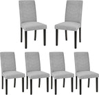 VECELO Upholstered Dining Chairs Set of 6, Fabric Wood Legs High Back for Kitchen Living Room, Light Gray