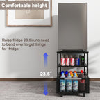 PUNCIA 19.7"x19.7" Mini Fridge Stand 3-Tier Beverage Fridge Table, Black | 220-LB Capacity Beverage Refrigerator Table, Heavy Duty Rolling Organizer with Drawers for Dorm Apartment Office Bedroom