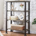 HOMBAZAAR 4 Tier Bookshelf,Grey Industrial Book Shelf,Engineered Wood and Metal Deep Bookcases,Low Shelf Bookcase for Living Room,Office,Bedroom and Kitchen