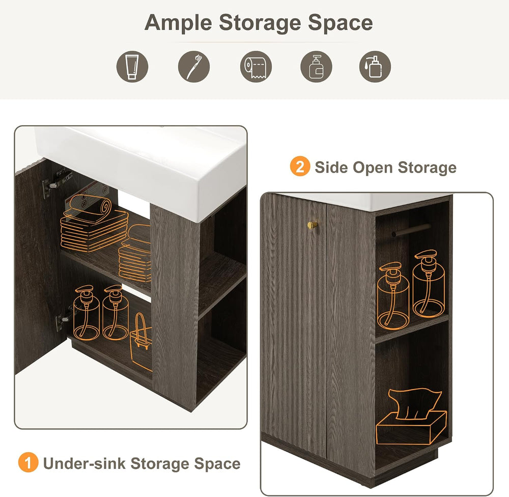 JIVOIT Bathroom Vanity with Ceramic Sink, 21.6" Bathroom Cabinet with Op...