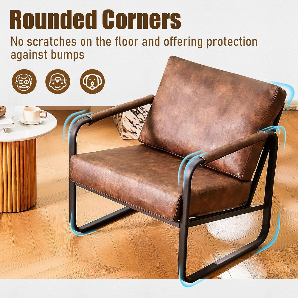 PrimeZone Faux Leather Mid-Century Modern Accent Chair Set of 2, Brown