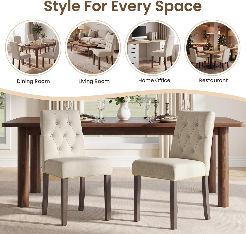 Dining Chairs Set of 2, Parsons Chairs for Small Spaces, Light Beige | Modern...