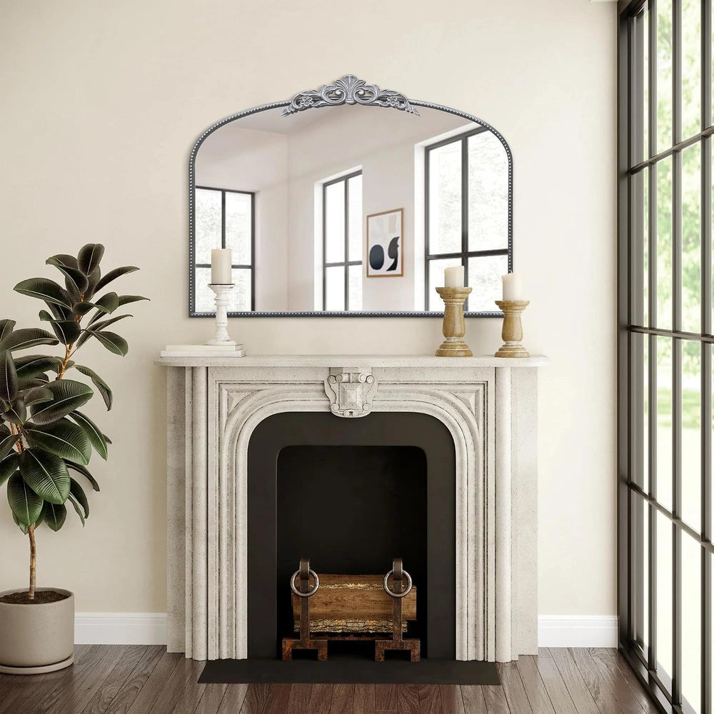 Vintage Silver Wall Mirror: 40"x29" Baroque Antique Arched Mirror