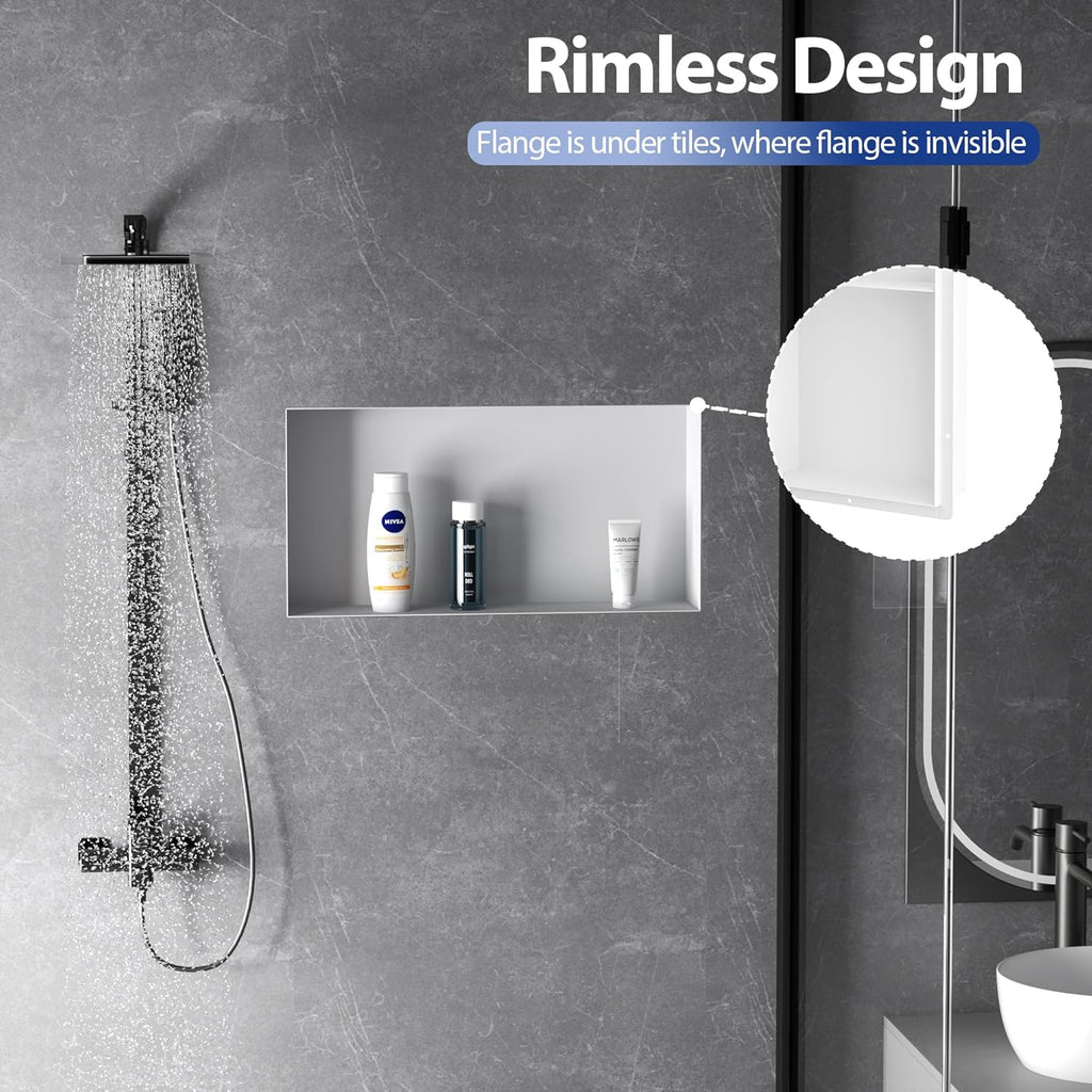 Stainless Steel Shower Niche 24" X 12", No Tile Needed Wall Niche Shower, Recessed Shower Shelf for Bathroom Storage, Matte White