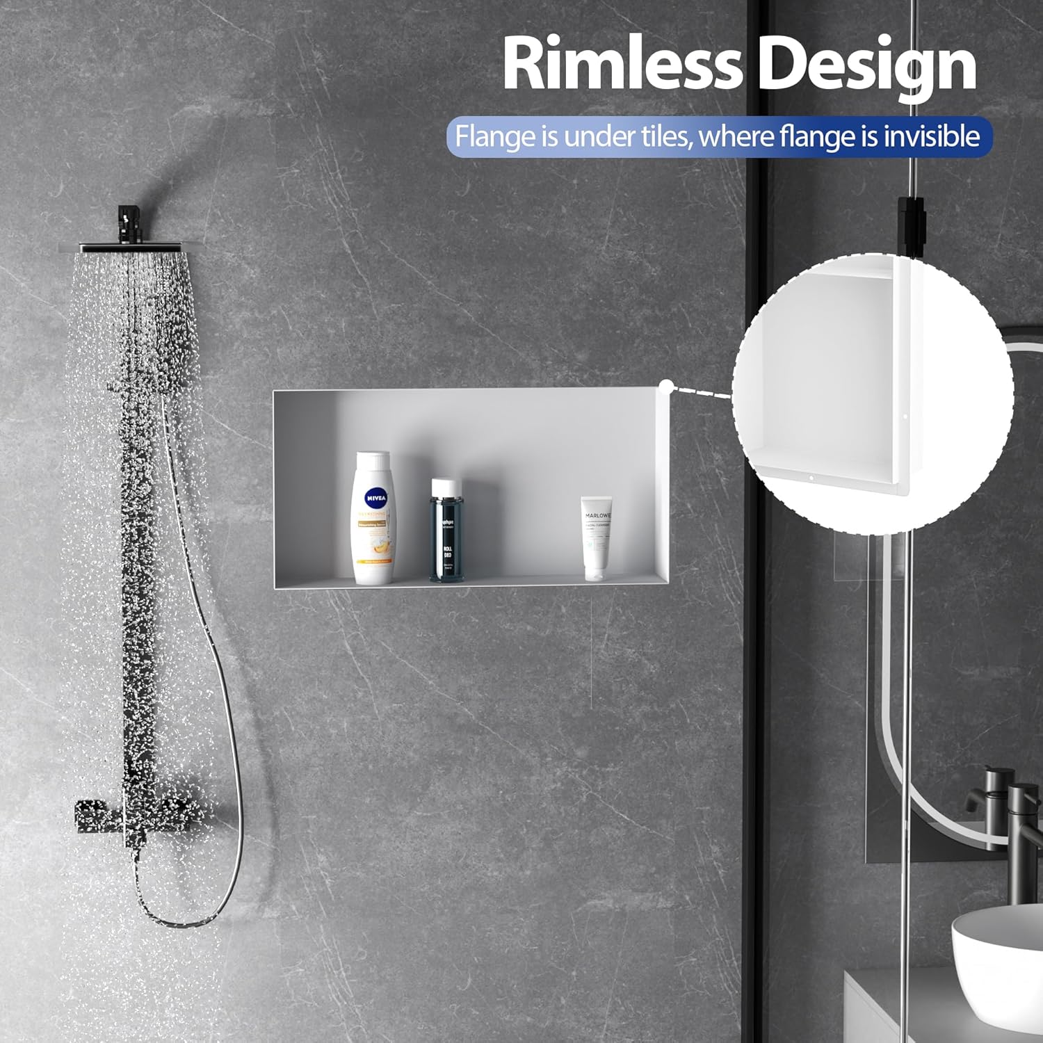 Stainless Steel Shower Niche 24" X 12", No Tile Needed Wall Niche Shower, Recessed Shower Shelf for Bathroom Storage, Matte White