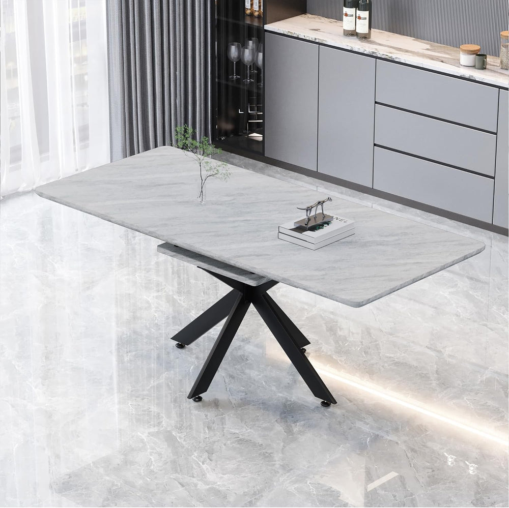 Extendable Dining Table, Modern Dining Table with Metal Leg, 62.4‘’-78.15‘’ K...