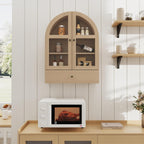 BLANKSPACE Bathroom Curved Wall Cabinet with Drawer, Over The Toilet Organizer for Bathroom Storage Cabinet with Glass Door and Soft Closing （Natural Wood Color）