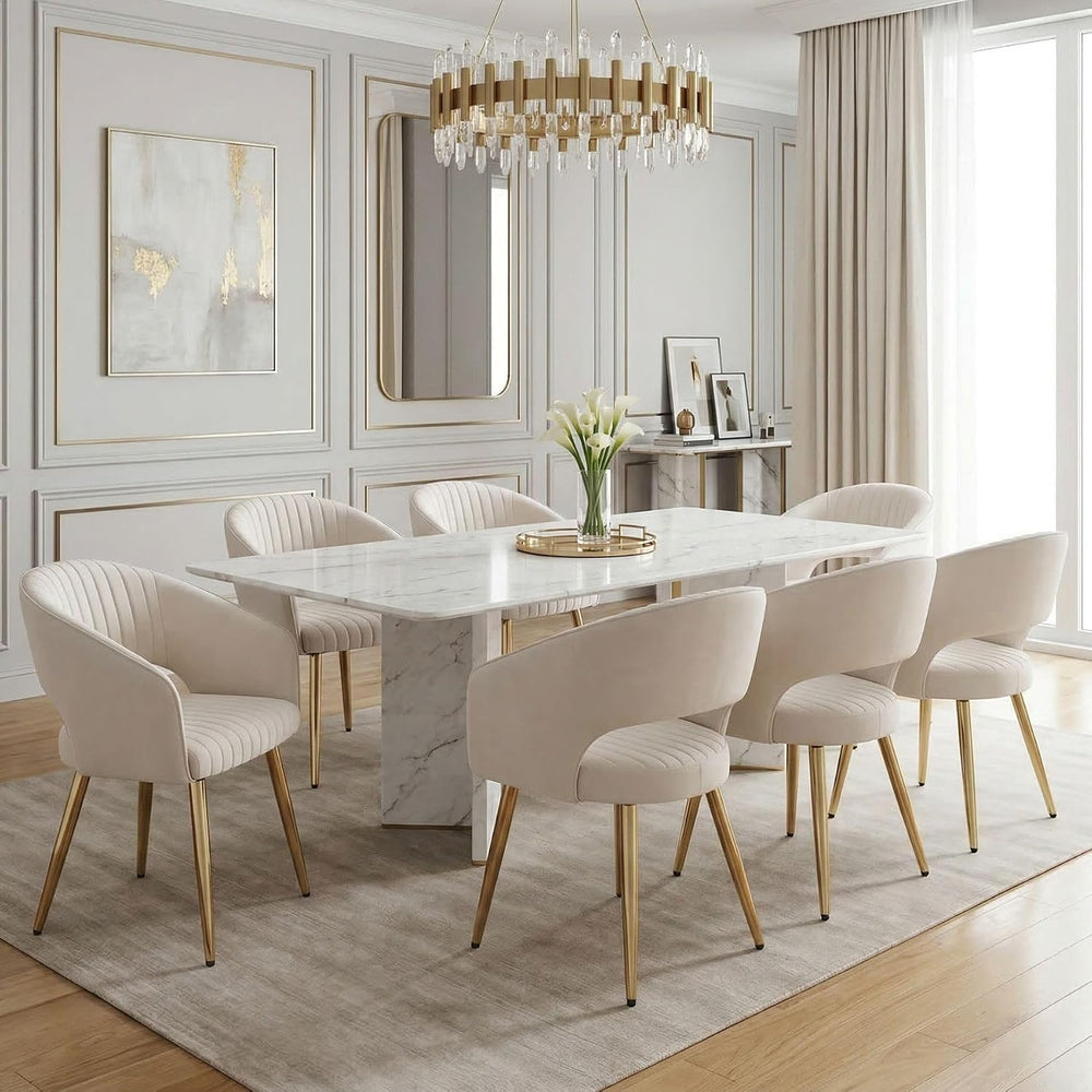 Hyfirm Set of 4 Cream Leather Dining Chairs, Modern Upholstered Kitchen Chair...