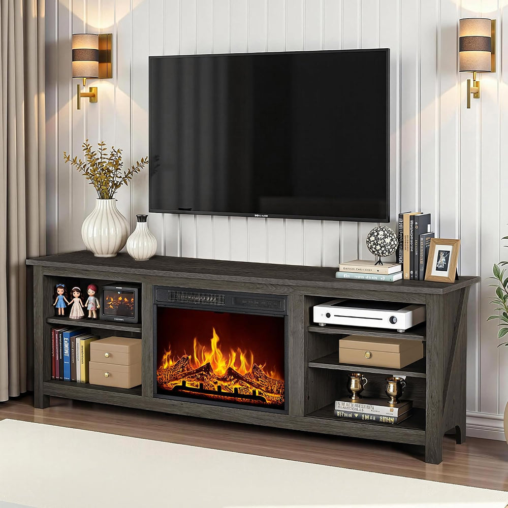 AMERLIFE 70" Fireplace TV Stand with 23" Electric Fireplace for 80&...