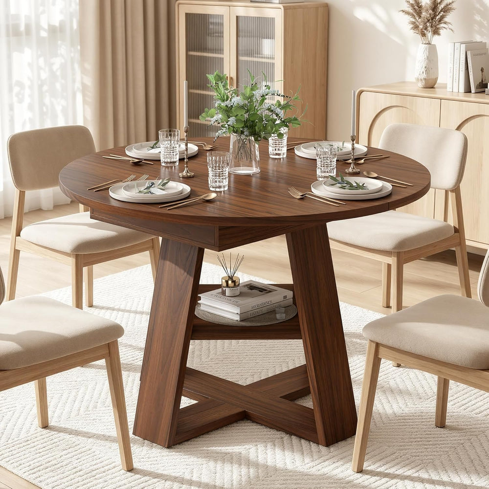 Miereirl 43.3‑59 in Round Extendable Dining Table for 4-6, Modern Oval Dining...