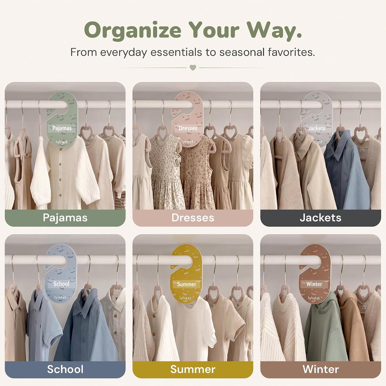 Baby Closet Size Dividers with Reusable Labels, 8 Pack | Customize 8 closet dividers with labels for baby sizes, clothing types, or seasons as your child’s wardrobe grows