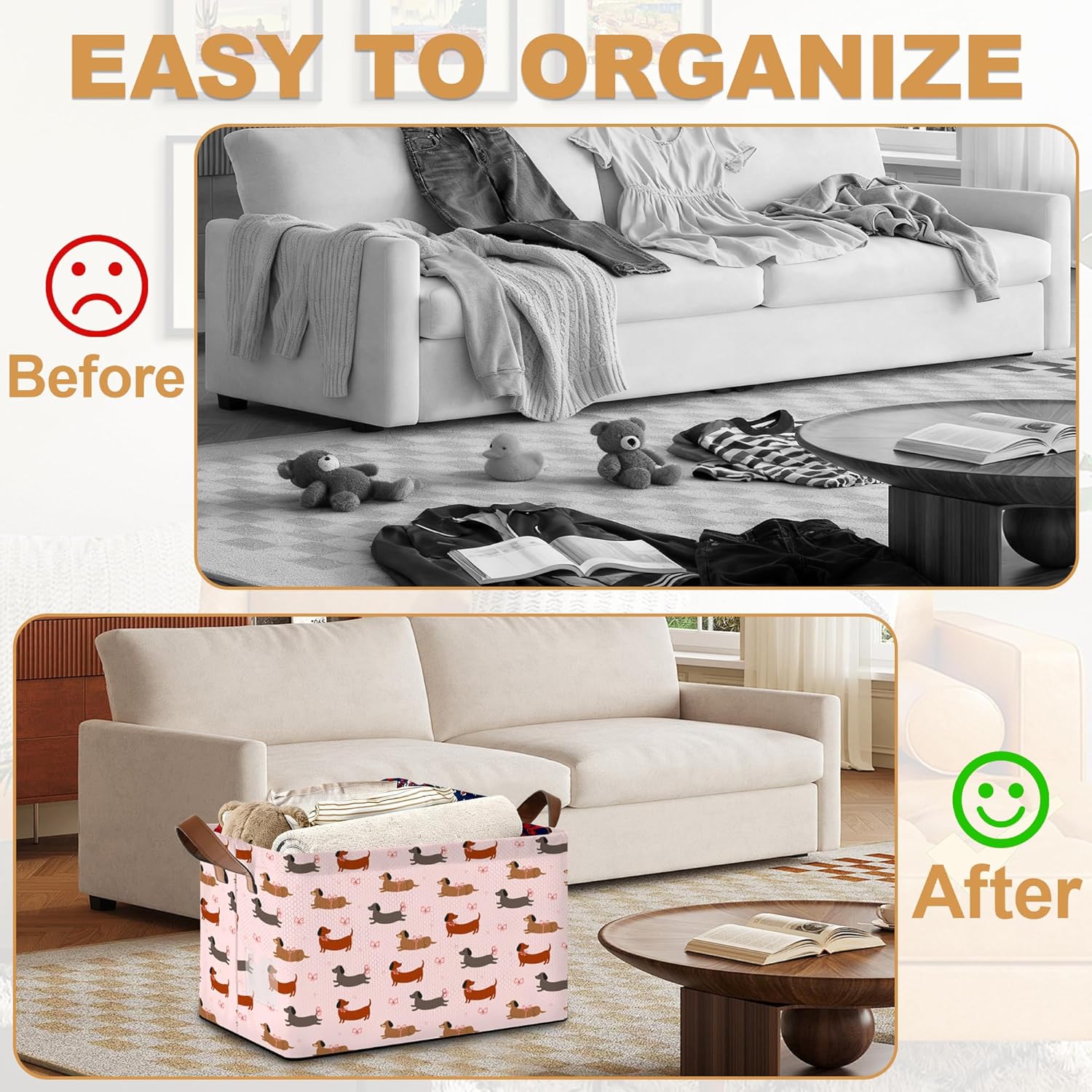 Storage Bin with Handles, Dachshund Collapsible Laundry Baskets for Books, Laundry - Use in Nursery, Closet Organizers and Storage, Blanket Basket