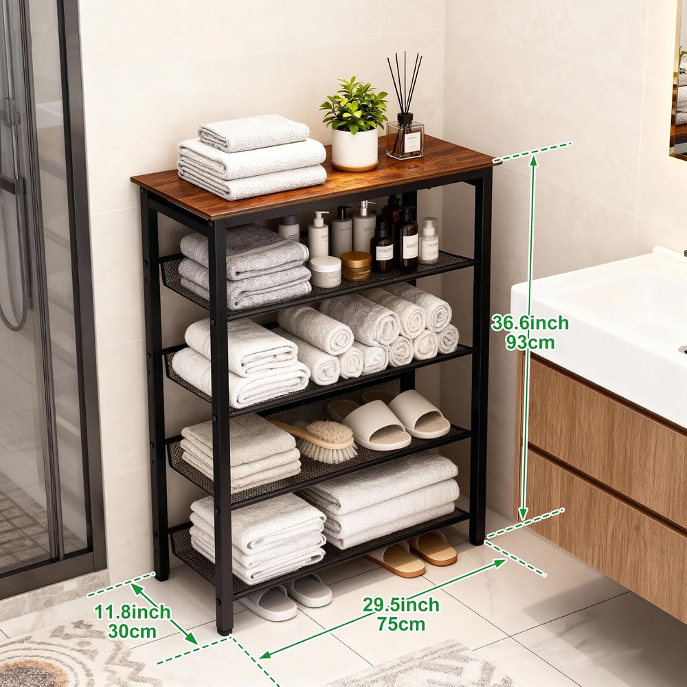 5-Tier Shoe Rack, Tall Industrial Shoe Organizer with Metal Mesh Shelves, Fre...