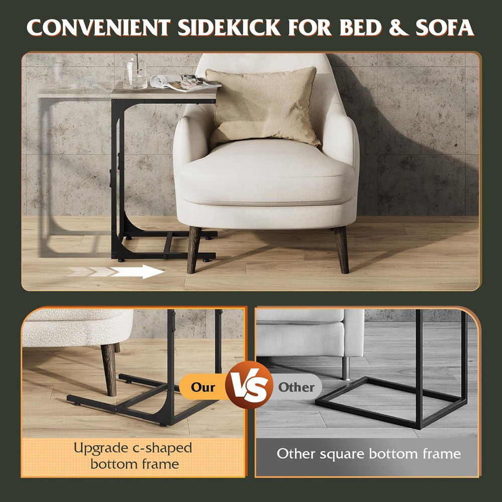 WLIVE C Shaped End Table, Small Couch Side Tables with Metal Frame, Sofa Tabl...