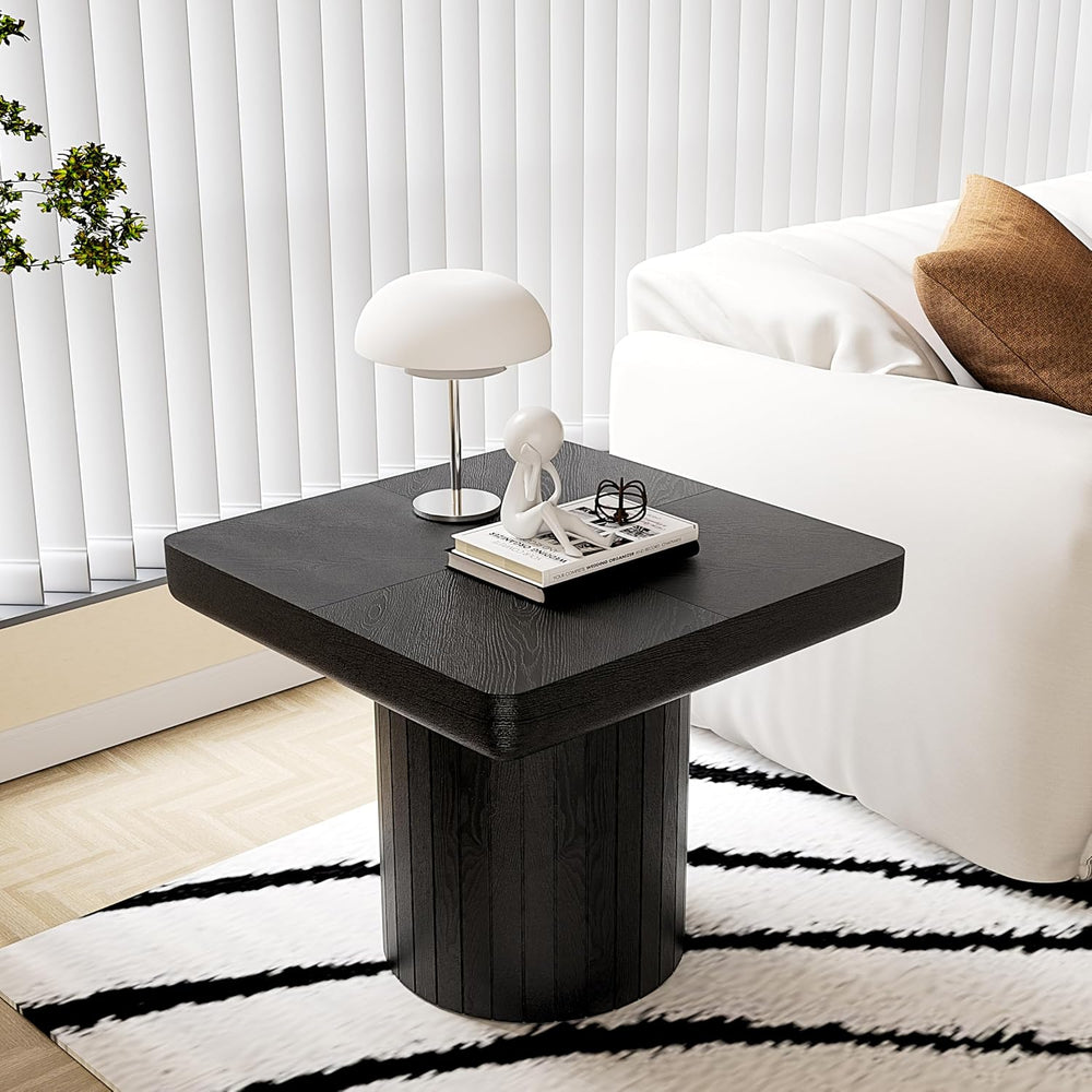 2-Piece Nesting Coffee Table Set, Square Parquet Top Sculptural Base Wood | N...