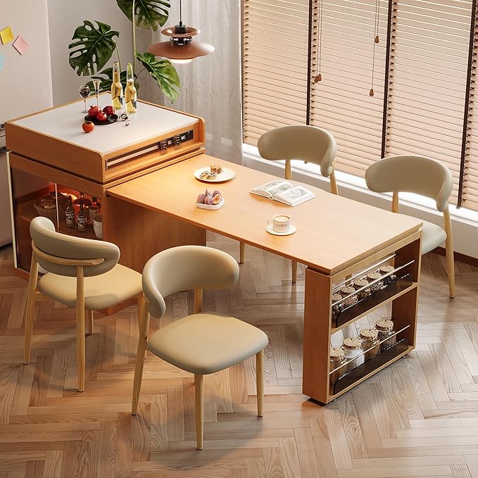 Dining Chairs Set of 6 for Kitchen Dining Table Mid Century Modern Farmhouse Upholstered Leather Dining Room Chairs with Metal Legs, Original Khaki