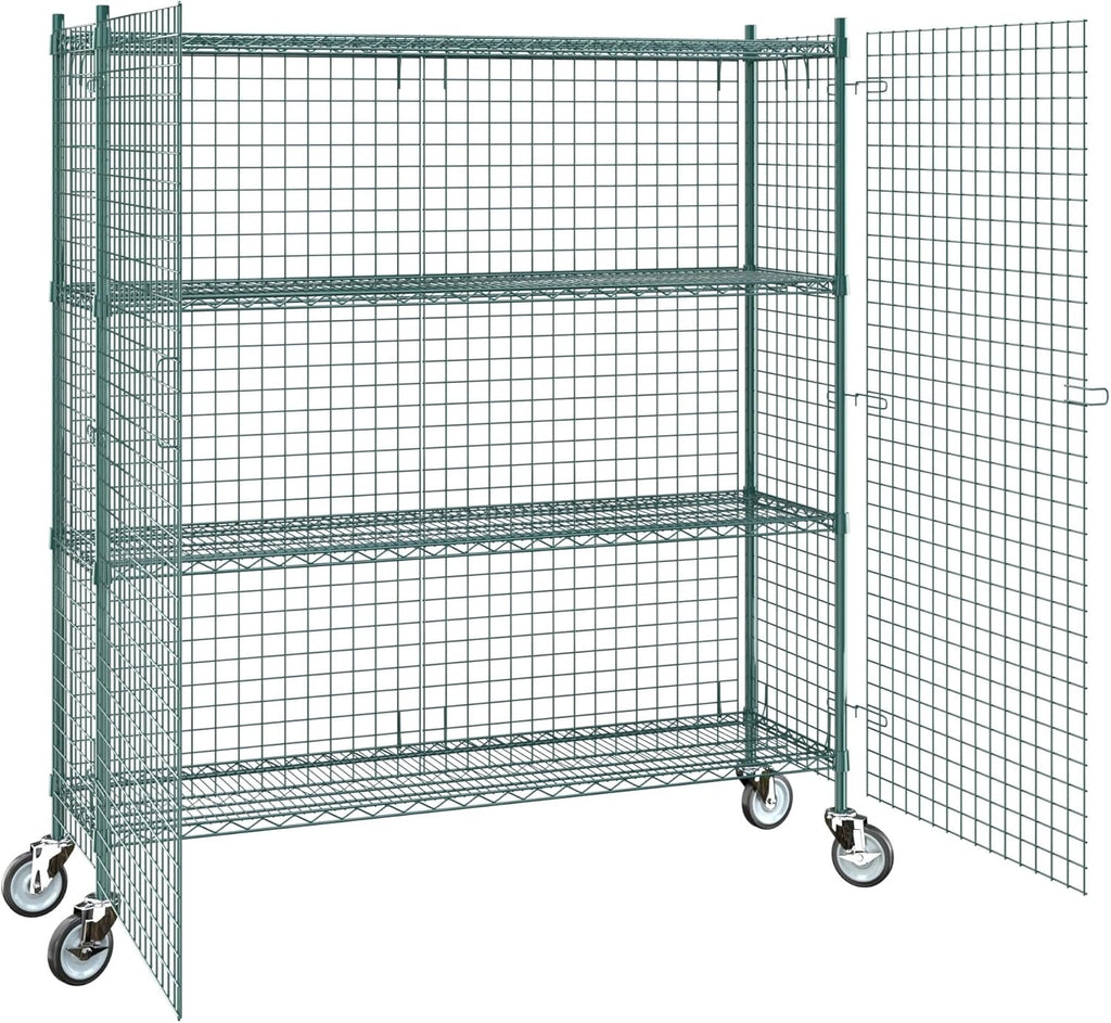 18"x60"x70" Metal Wire Green Security Heavy Duty Commercial NSF Certified Storage Unit | Mobile Wire Security Cage Kit