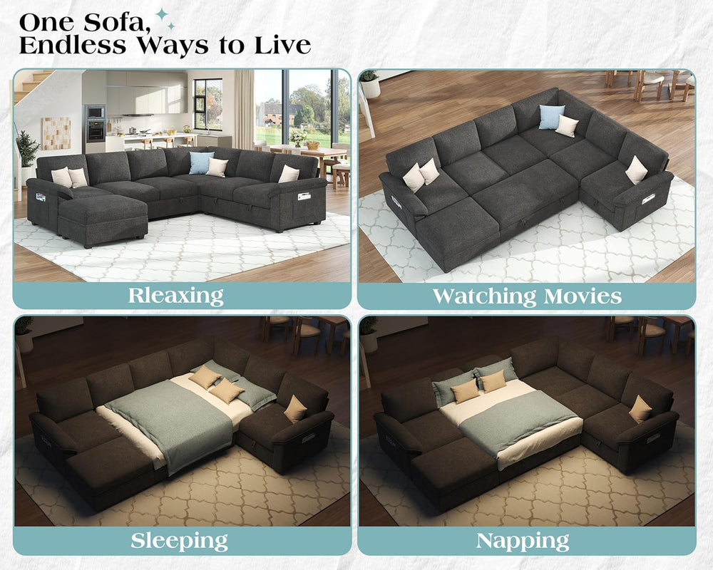 Jocisland 105" Sofa Bed, Sectional Sleeper Sofa with Pull Out Bed/Reclin...